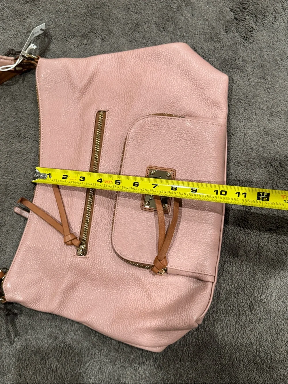 NWT Valentina Purse Pebbled Italian Leather Hobo Bag – Blush Pink & Tan